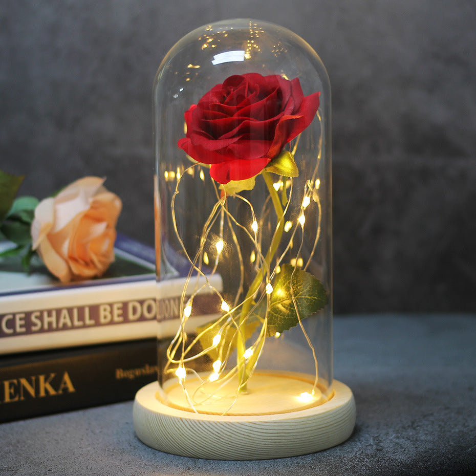 Mothers Day Wedding Favors Bridesmaid Gift Immortal Simulation Rose Glass Cover Luminous Led Ornament - Always Needs