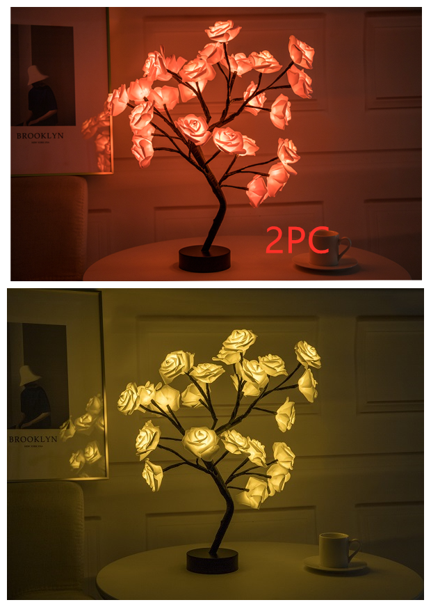 Rose Flower Lamp USB Battery Operated LED Table Lamp Bonsai Tree Night Lights Garland Bedroom Decoration Lights Home Decor - Always Needs