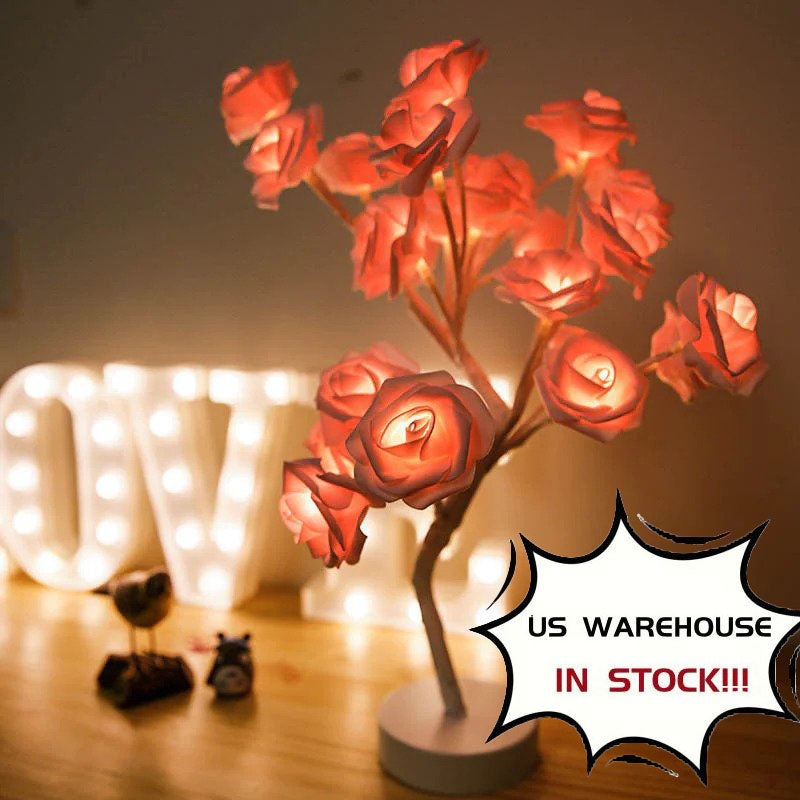Rose Flower Lamp USB Battery Operated LED Table Lamp Bonsai Tree Night Lights Garland Bedroom Decoration Lights Home Decor - Always Needs